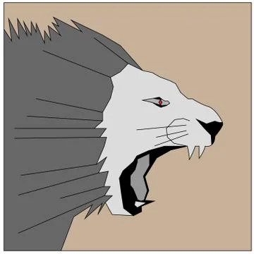 Vector illustration head of a roaring lion in black and white tones with a re Stock Illustration