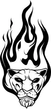 Vector illustration of head tiger with flames on white background Illustrazione stock