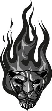 Vector illustration of head tiger with flames on white background Illustrazione stock