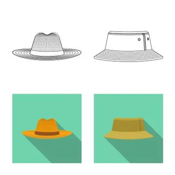 Vector illustration of headgear and cap sign. Collection of headgear and Stock Illustration
