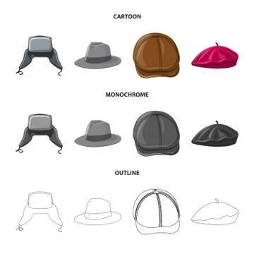 Vector illustration of headgear and cap symbol. Set of headgear and accessory Stock Illustration