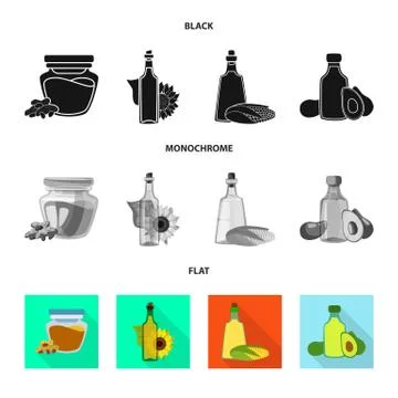 Vector illustration of healthy and vegetable sign. Set of healthy and Stock Illustration
