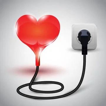 Vector illustration of heart with power cable Stock Illustration