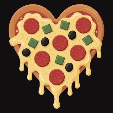 Vector illustration of Heart shaped pizza Stock Illustration