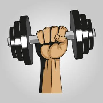 Vector illustration of heavy dumbbell in hand. Isolated. Stock Illustration