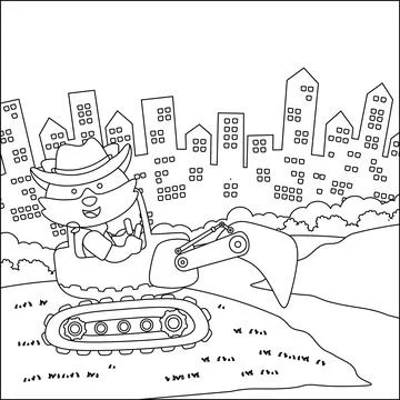 Vector illustration of heavy tool with cute animal 스톡 일러스트