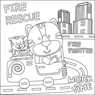 Vector illustration of heavy tool with cute tiger. Creative vector Childish.. 스톡 일러스트