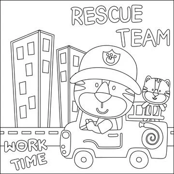 Vector illustration of heavy tool with cute little tiger. イラスト素材