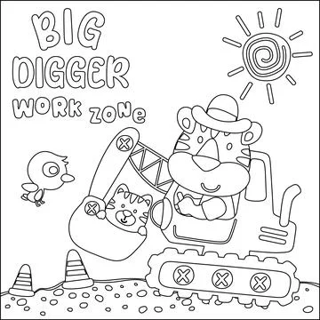Vector illustration of heavy tool with cute animal Creative vector Childish イラスト素材