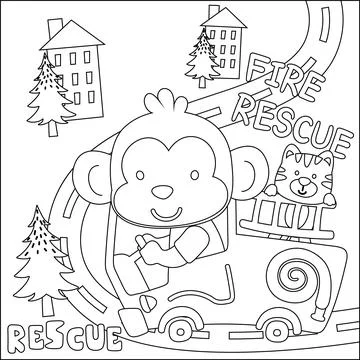 Vector illustration of heavy tool with cute little monkey. Stock Illustration