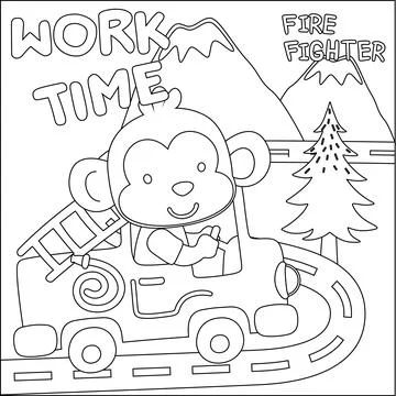 Vector illustration of heavy tool with cute monkey. イラスト素材