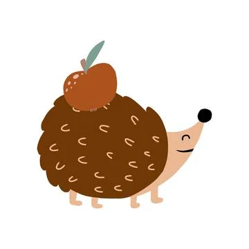 Vector illustration of hedgehog with an apple. Stock Illustration