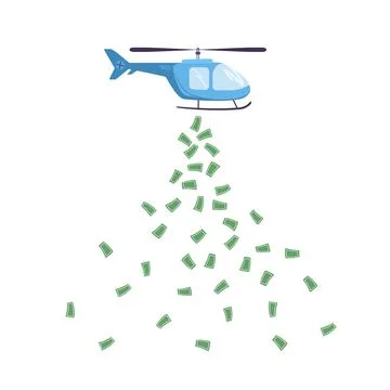 .Vector illustration. Helicopter money to support the economic system, business Stock Illustration