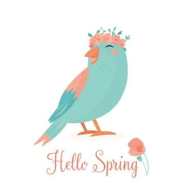 Vector illustration. Hello spring bird Stock Illustration