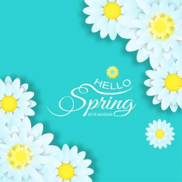 Vector illustration of Hello Spring on the turquoise background with light .. Stock Illustration