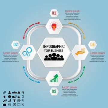 Vector illustration of hexagon infographics element. Four Options 스톡 일러스트