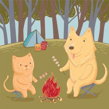 Vector illustration of a hike in the forest Stock Illustration