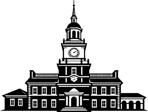 Vector Illustration of Historic Independence Hall Building Silhouette in Bl.. Stock Illustration