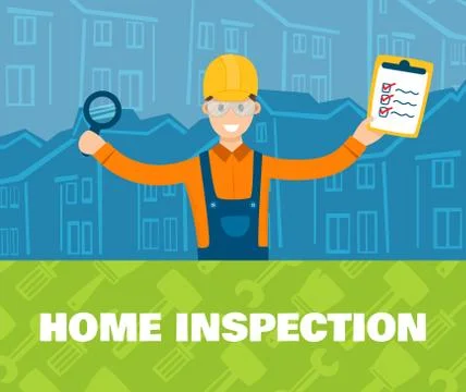 A vector illustration of home inspector in front Stock Illustration