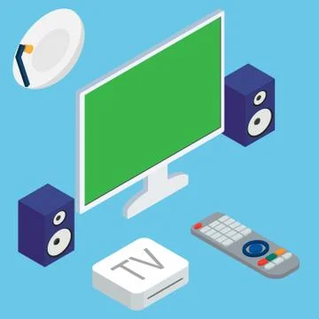 Vector illustration of home theater system with TV and speakers Stock Illustration