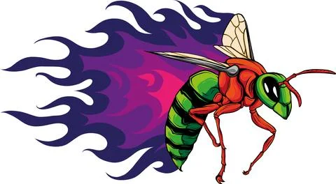 Vector illustration of honey bee with flames on white background Stock Illustration