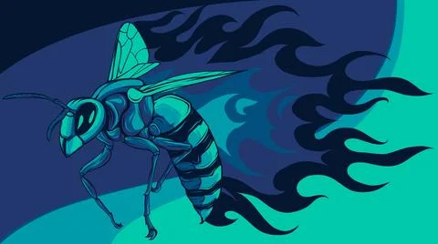 Vector illustration of honey bee with flames on white background Stock Illustration
