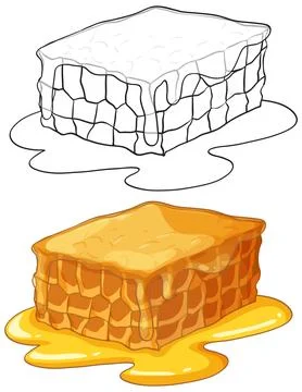 Vector Illustration of a Honeycomb Block with Dripping Golden Honey 스톡 일러스트