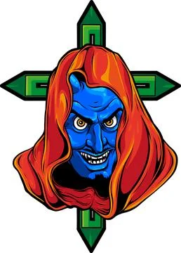 Vector illustration of hooded devil head with cross 스톡 일러스트