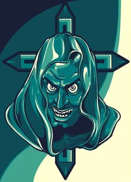 Vector illustration of hooded devil head with cross Stock Illustration