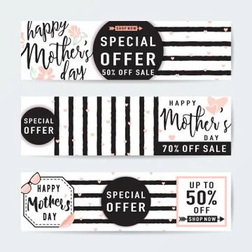 Vector illustration of horizontal banner set for mothers day sale Stock Illustration