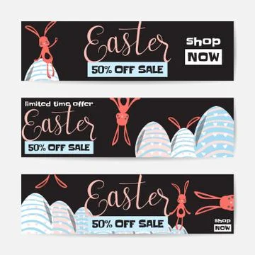 Vector illustration of horizontal easter sale banner set Stock Illustration