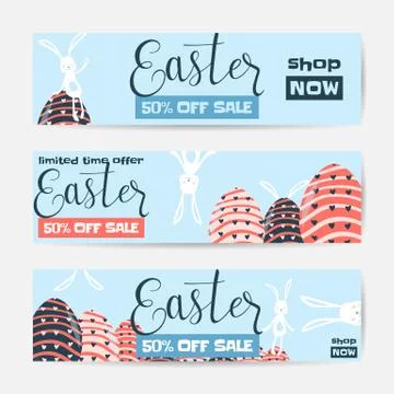 Vector illustration of horizontal easter sale banner set Ilustración de archivo