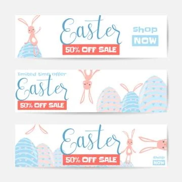 Vector illustration of horizontal easter sale banner set Ilustración de archivo