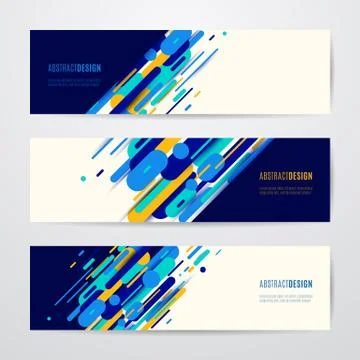 Vector illustration of horizontal geometry round, diagonal and line banner set Stock Illustration