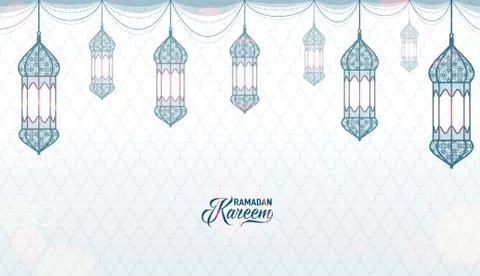 Vector illustration of horizontal ramadan kareem blue and white color greeting Illustrazione stock