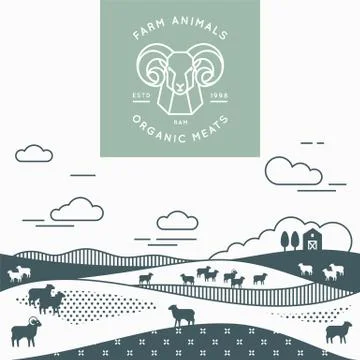 Vector illustration - horizontal seamless pattern family farm with a place for Stock Illustration