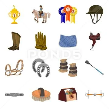 Vector illustration of horseback and equestrian sign. Collection of horseback Stock Illustration