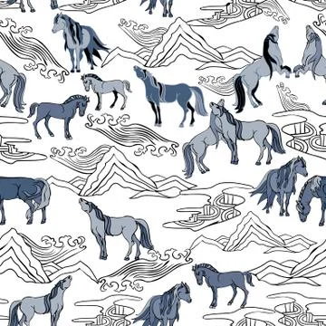 Vector Illustration with horses Stock Illustration