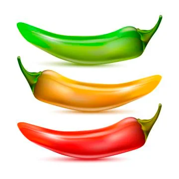 Vector illustration hot chilli pepper set isolated on white background. Red, Stock Illustration