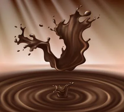 Vector illustration of hot chocolate splash, liquid cacao or coffee with drops Stock-Illustration