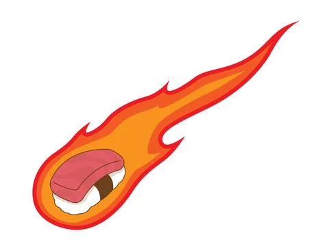 Vector illustration of a hot sushi with fire elements surrounding it Stockillustratie