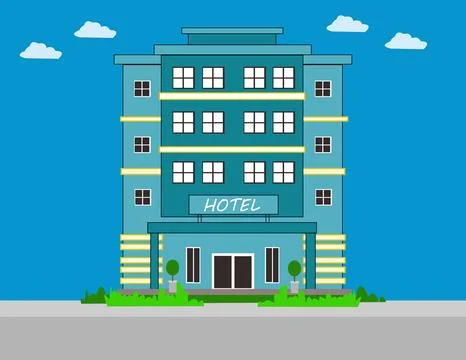 Vector illustration of hotel. Ilustración de archivo