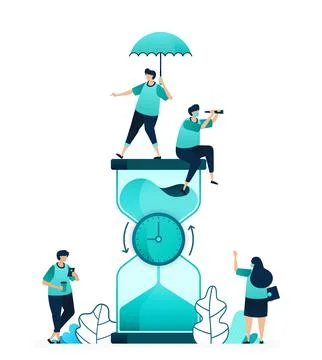 Vector illustration of hourglass with clock rotating in the middle to count d Stock Illustration