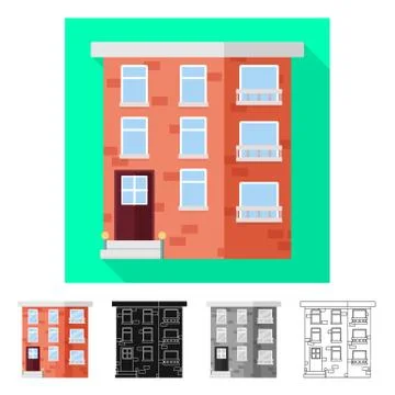 Vector illustration of house and brick sign. Collection of house and police Ilustración de archivo