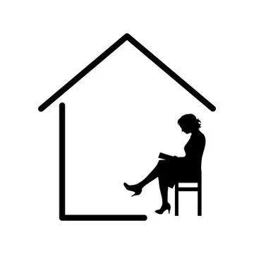 Vector illustration house icon and woman reading book Stock Illustration