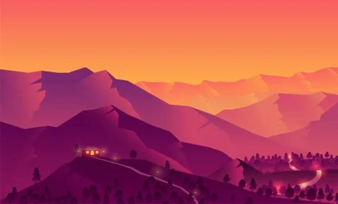 Vector illustration of house on top of mountain. Stock Illustration