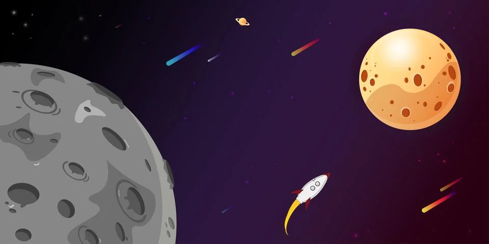Vector illustration of how humanity explores solar system from the moon to mars Stock Illustration