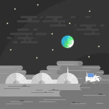 Vector illustration of human base on Moon. Stock Illustration