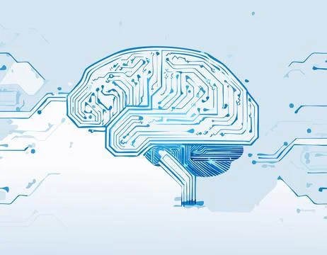 Vector illustration of a human brain with electronic circuit board patterns, sym イラスト素材