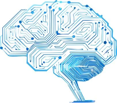 Vector illustration of a human brain with electronic circuit board patterns, sym Stock Illustration